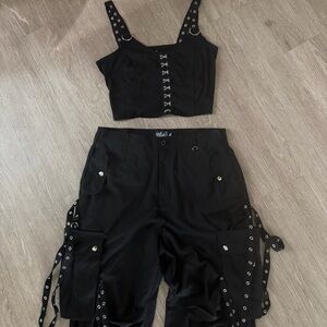 Hell Bunny 2pc black gothic pant set sz L